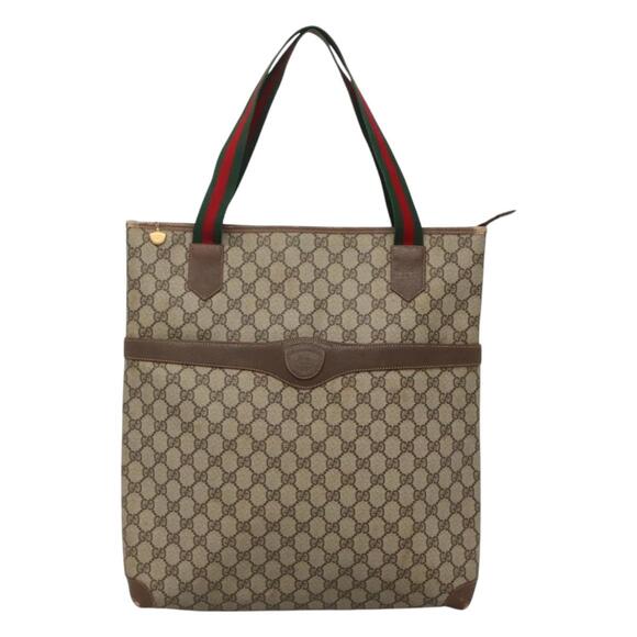 GUCCI GG Supreme Web Sherry Line Tote Bag Pvc Beige Green Red - Picture 2 of 16